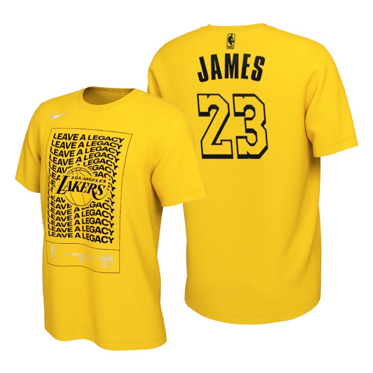 Men's Los Angeles Lakers LeBron James #23 NBA Leave A Legacy 2020 Bound Mantr Power Playoffs Gold Basketball T-Shirt XPH5283HX
